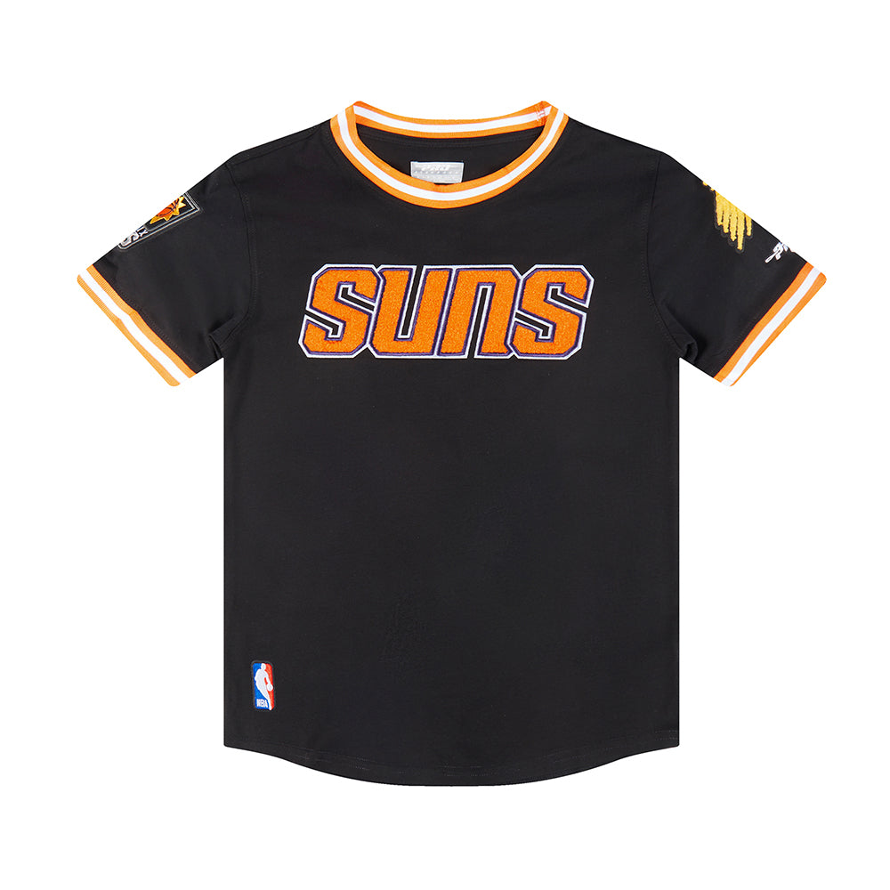 NBA PHOENIX SUNS CLASSIC T-SHIRT CÔTELÉ RAYÉ À MANCHES COURTES POUR GARÇON JUNIOR (NOIR/ORANGE)