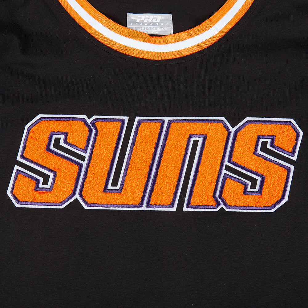 NBA PHOENIX SUNS CLASSIC T-SHIRT CÔTELÉ RAYÉ À MANCHES COURTES POUR GARÇON JUNIOR (NOIR/ORANGE)
