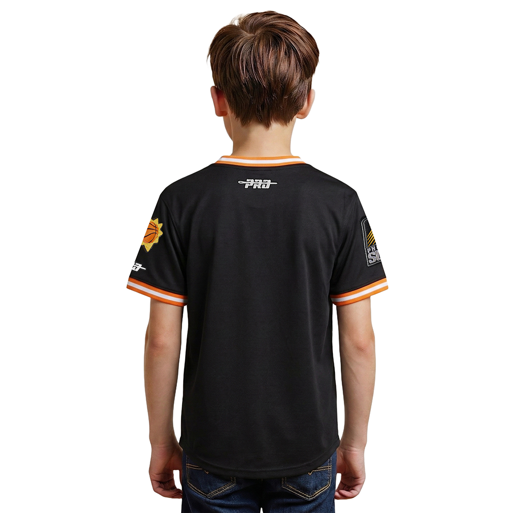 NBA PHOENIX SUNS CLASSIC T-SHIRT CÔTELÉ RAYÉ À MANCHES COURTES POUR GARÇON JUNIOR (NOIR/ORANGE)