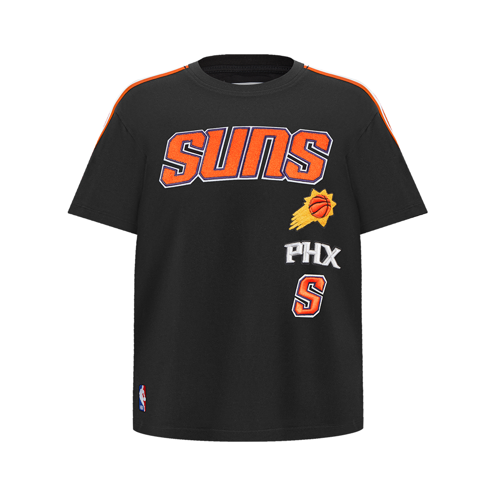 NBA PHOENIX SUNS RETRO CLASSIC T-SHIRT À BANDES EN JERSEY SIMPLE POUR GARÇON JUNIOR (NOIR/ORANGE)