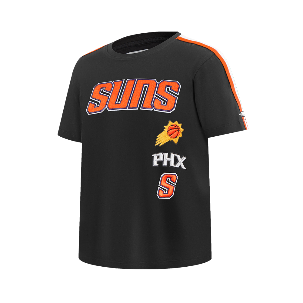 NBA PHOENIX SUNS RETRO CLASSIC T-SHIRT À BANDES EN JERSEY SIMPLE POUR GARÇON JUNIOR (NOIR/ORANGE)