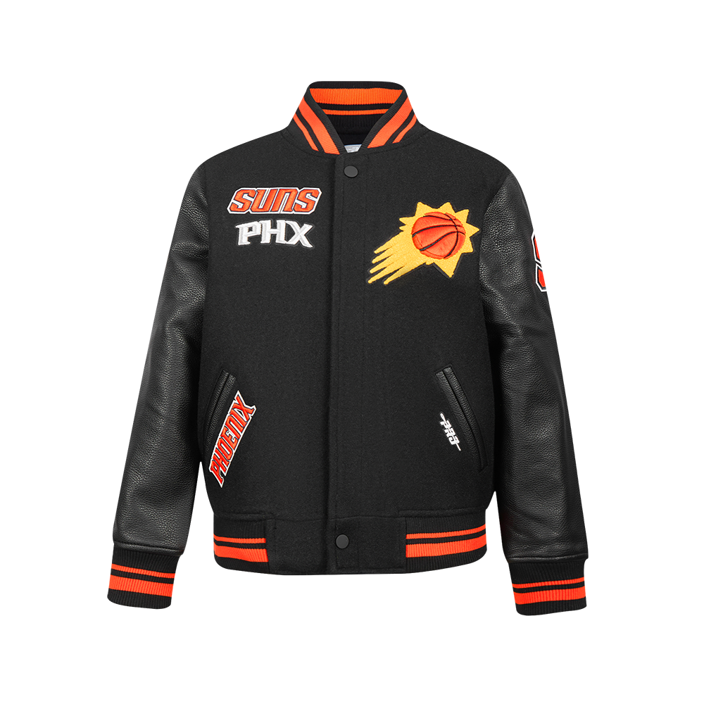 NBA PHOENIX SUNS RETRO CLASSIC BLOUSON COLLÉGIAL EN LAINE À BORDS CÔTELÉS POUR GARÇON JUNIOR (NOIR/ORANGE)