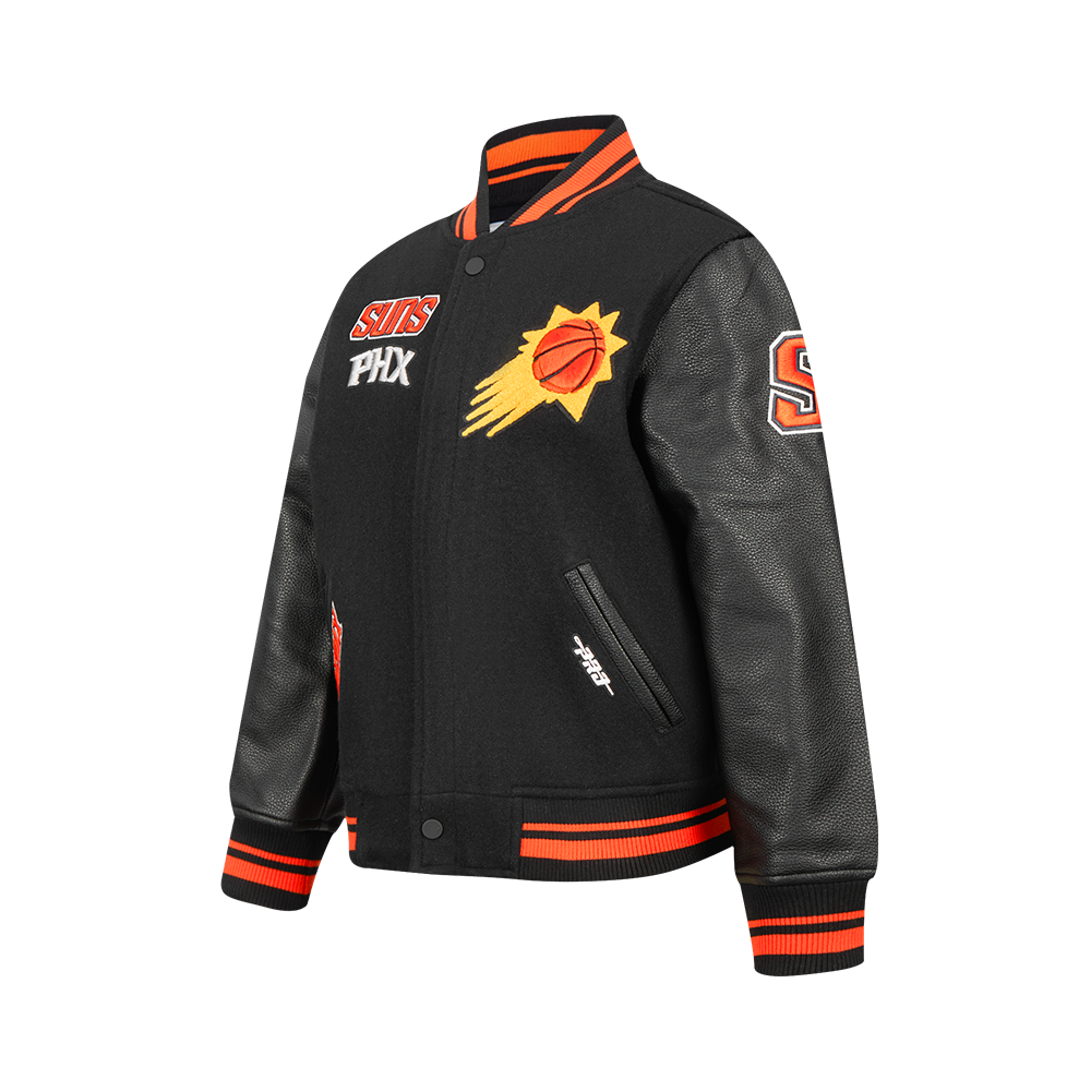 NBA PHOENIX SUNS RETRO CLASSIC BLOUSON COLLÉGIAL EN LAINE À BORDS CÔTELÉS POUR GARÇON JUNIOR (NOIR/ORANGE)