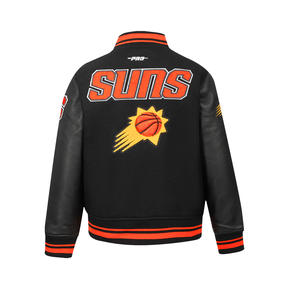 NBA PHOENIX SUNS RETRO CLASSIC BLOUSON COLLÉGIAL EN LAINE À BORDS CÔTELÉS POUR GARÇON JUNIOR (NOIR/ORANGE)