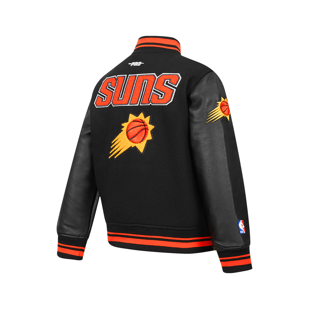 NBA PHOENIX SUNS RETRO CLASSIC BLOUSON COLLÉGIAL EN LAINE À BORDS CÔTELÉS POUR GARÇON JUNIOR (NOIR/ORANGE)