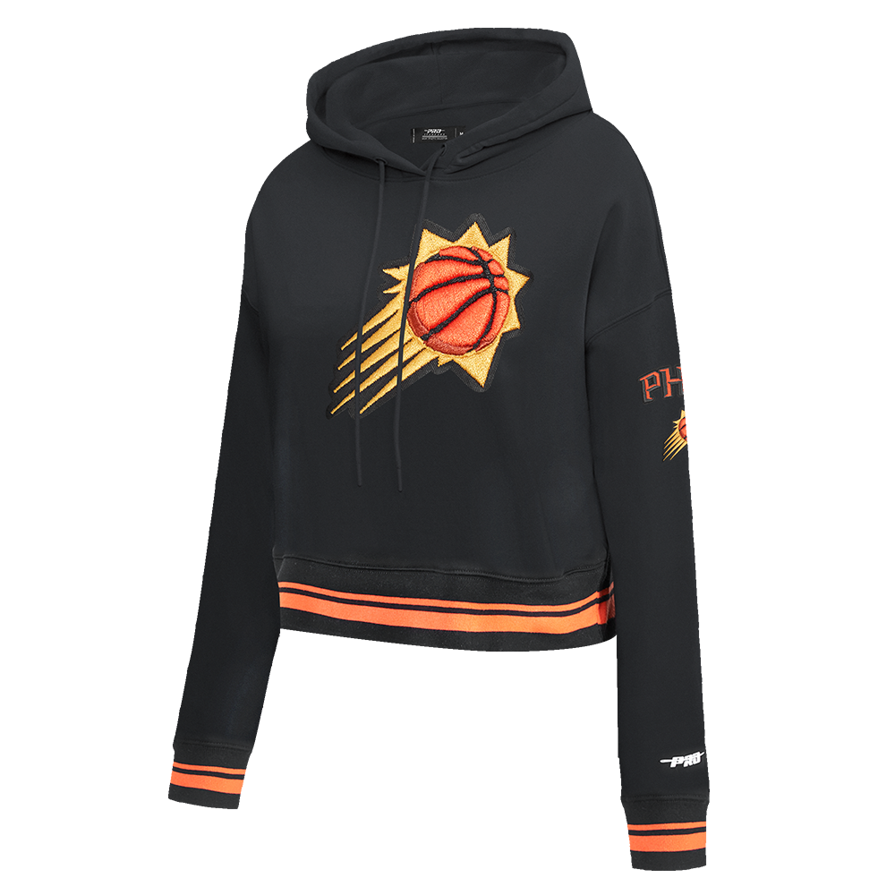 NBA PHOENIX SUNS RETRO CLASSIC WOMEN'S RIB CROPPED PULLOVER HOODIE (BLACK/ORANGE)