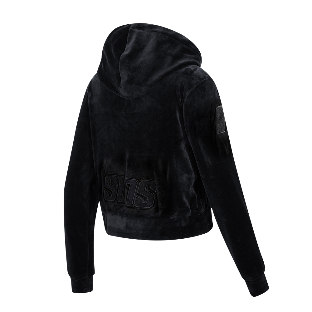 NBA PHOENIX SUNS TRIPLE BLACK WOMEN'S VELOUR FULL ZIP PULLOVER HOODIE (TRIPLE BLACK)