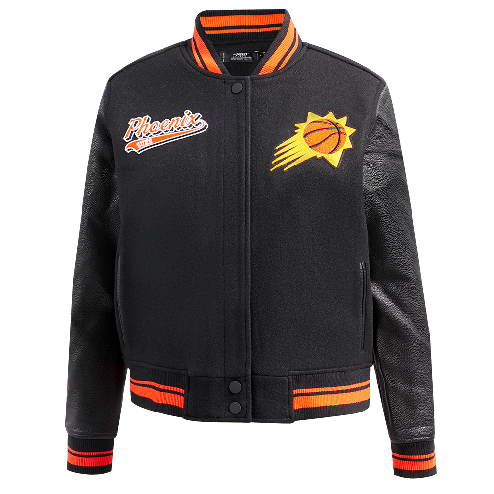 NBA PHOENIX SUNS SCRIPT TAIL BLOUSON COLLÉGIAL EN LAINE POUR FEMME (NOIR/ORANGE)