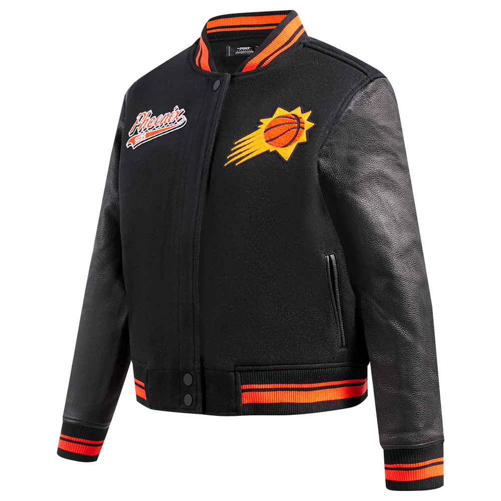 NBA PHOENIX SUNS SCRIPT TAIL BLOUSON COLLÉGIAL EN LAINE POUR FEMME (NOIR/ORANGE)