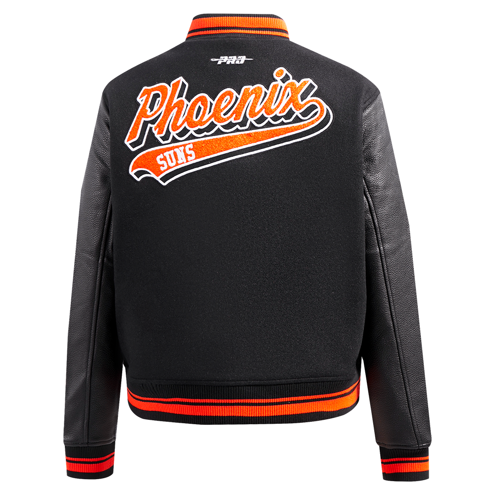 NBA PHOENIX SUNS SCRIPT TAIL BLOUSON COLLÉGIAL EN LAINE POUR FEMME (NOIR/ORANGE)
