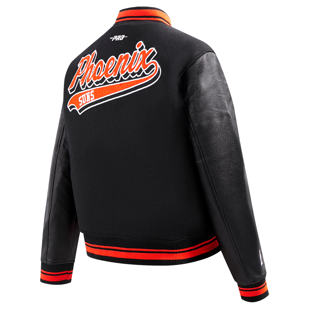 NBA PHOENIX SUNS SCRIPT TAIL BLOUSON COLLÉGIAL EN LAINE POUR FEMME (NOIR/ORANGE)