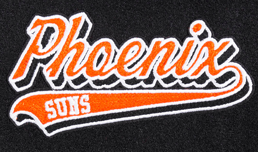 NBA PHOENIX SUNS SCRIPT TAIL BLOUSON COLLÉGIAL EN LAINE POUR FEMME (NOIR/ORANGE)