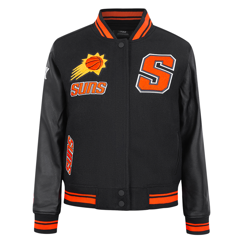 NBA PHOENIX SUNS RETRO CLASSIC WOMEN'S RIB WOOL VARSITY JACKET (BLACK/ORANGE)