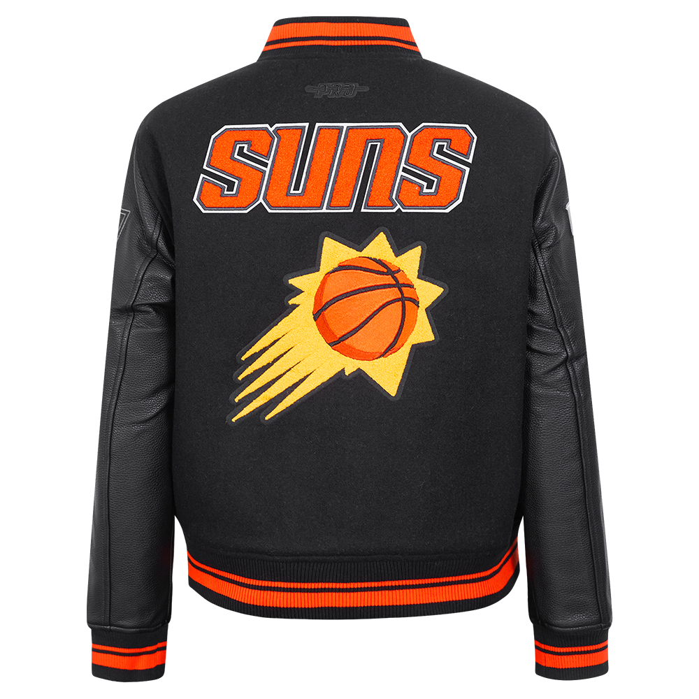 NBA PHOENIX SUNS RETRO CLASSIC WOMEN'S RIB WOOL VARSITY JACKET (BLACK/ORANGE)