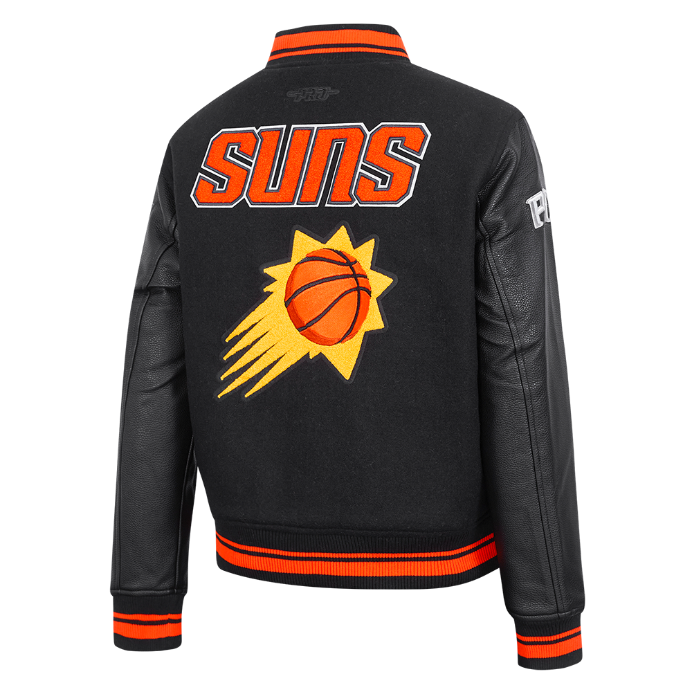 NBA PHOENIX SUNS RETRO CLASSIC WOMEN'S RIB WOOL VARSITY JACKET (BLACK/ORANGE)