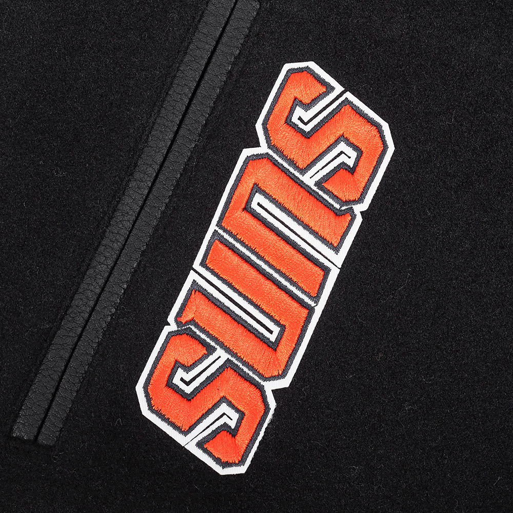 NBA PHOENIX SUNS RETRO CLASSIC WOMEN'S RIB WOOL VARSITY JACKET (BLACK/ORANGE)