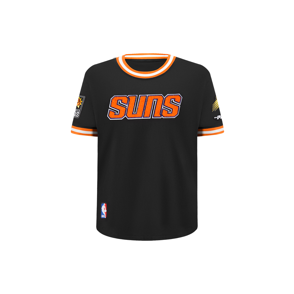 NBA PHOENIX SUNS CLASSIC T-SHIRT CÔTELÉ RAYÉ À MANCHES COURTES POUR GARÇON ENFANT (NOIR/ORANGE)