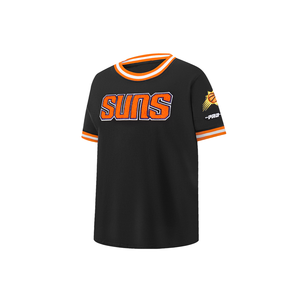 NBA PHOENIX SUNS CLASSIC T-SHIRT CÔTELÉ RAYÉ À MANCHES COURTES POUR GARÇON ENFANT (NOIR/ORANGE)