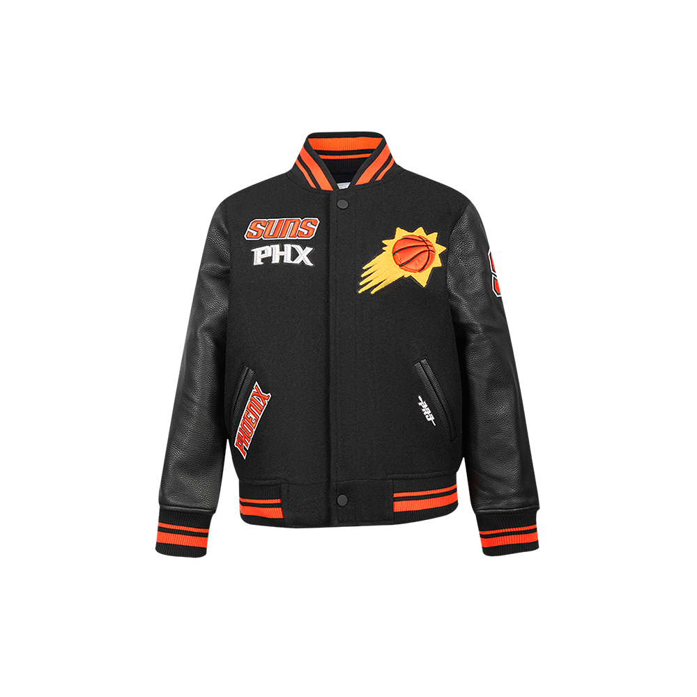 NBA PHOENIX SUNS RETRO CLASSIC BLOUSON COLLÉGIAL EN LAINE À BORDS CÔTELÉS POUR GARÇON ENFANT (NOIR/ORANGE)