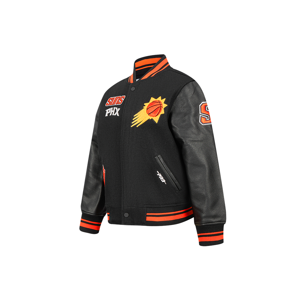 NBA PHOENIX SUNS RETRO CLASSIC BLOUSON COLLÉGIAL EN LAINE À BORDS CÔTELÉS POUR GARÇON ENFANT (NOIR/ORANGE)
