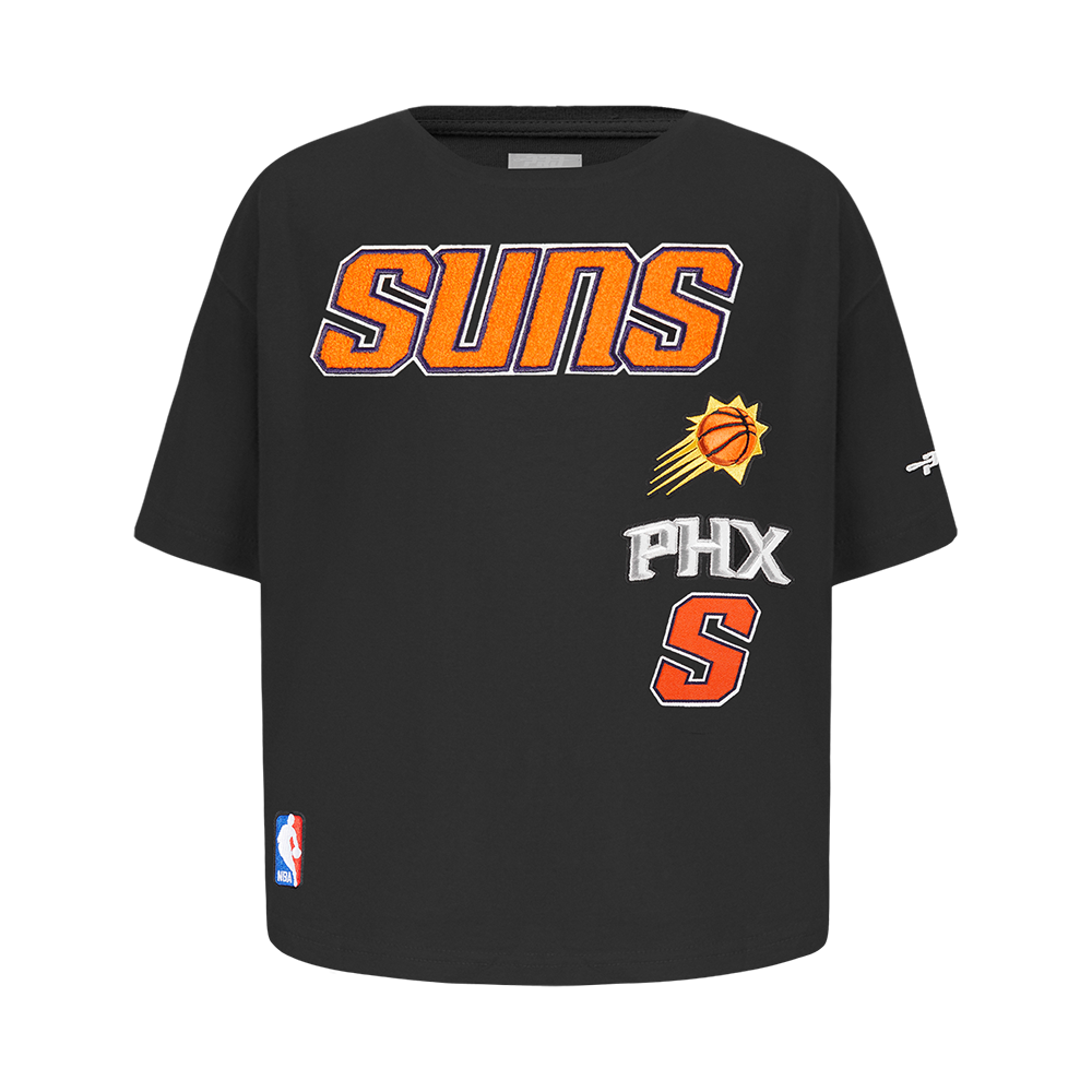 NBA PHOENIX SUNS RETRO CLASSIC T-SHIRT À COUPE CARRÉE À MANCHES COURTES POUR FILLE ENFANT (NOIR)
