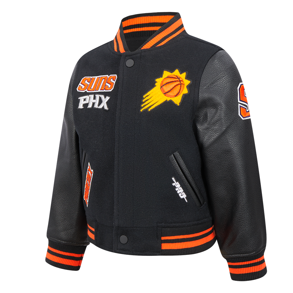 NBA PHOENIX SUNS RETRO CLASSIC BLOUSON COLLÉGIAL EN LAINE À BORDS CÔTELÉS POUR GARÇON BAMBIN (NOIR/ORANGE)