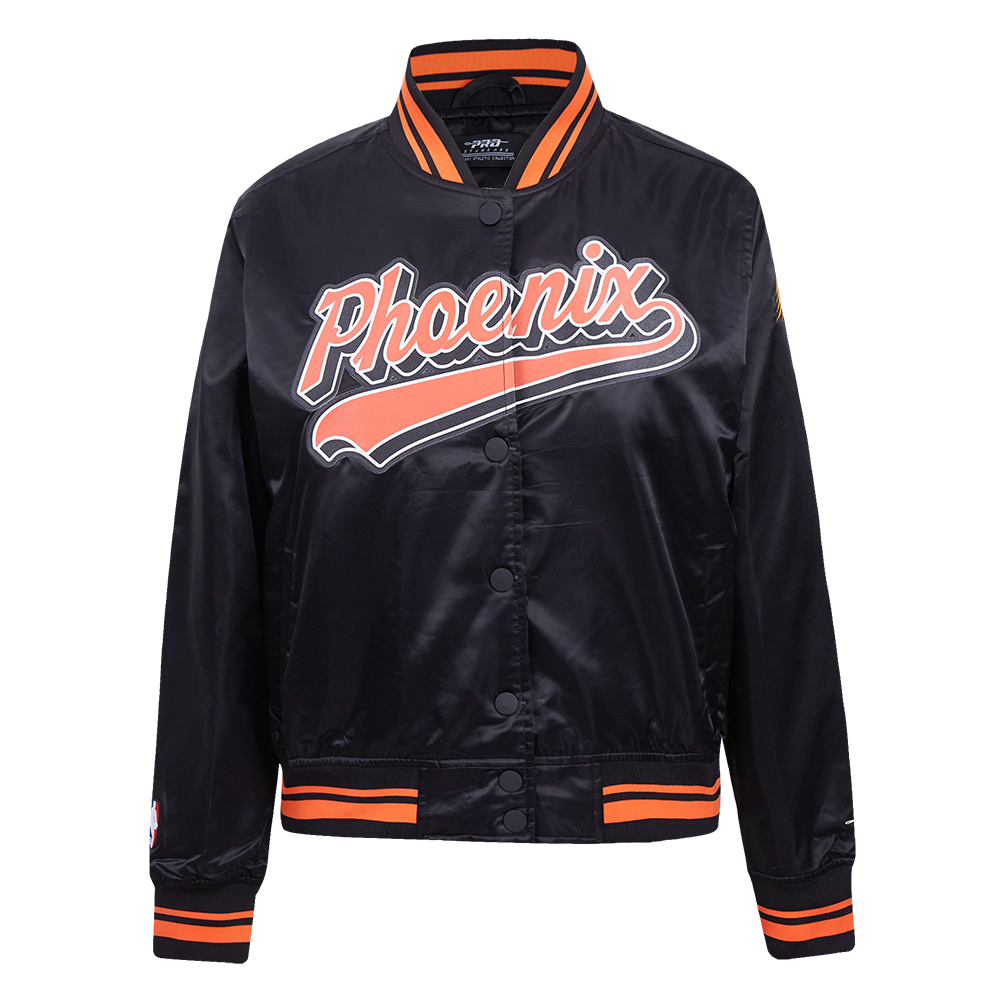 NBA PHOENIX SUNS SCRIPT TAIL WOMEN'S SATIN JACKET (BLACK/ORANGE)