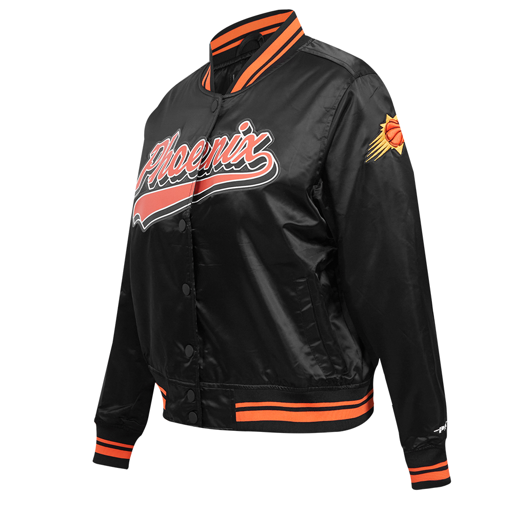NBA PHOENIX SUNS SCRIPT TAIL WOMEN'S SATIN JACKET (BLACK/ORANGE)