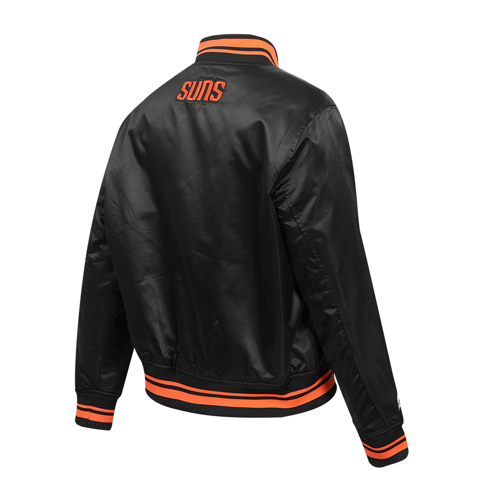 NBA PHOENIX SUNS SCRIPT TAIL WOMEN'S SATIN JACKET (BLACK/ORANGE)