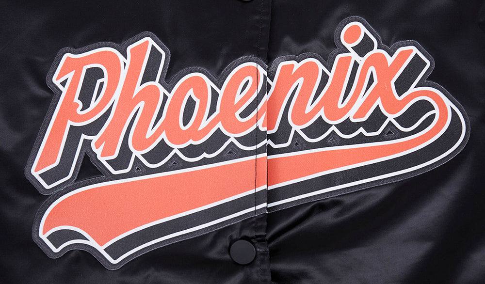 NBA PHOENIX SUNS SCRIPT TAIL WOMEN'S SATIN JACKET (BLACK/ORANGE)