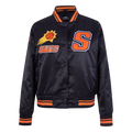 NBA PHOENIX SUNS RETRO CLASSIC BLOUSON EN SATIN À BORDS CÔTELÉS POUR FEMME (NOIR/ORANGE)