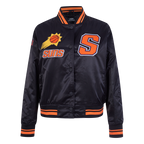 NBA PHOENIX SUNS RETRO CLASSIC BLOUSON EN SATIN À BORDS CÔTELÉS POUR FEMME (NOIR/ORANGE)