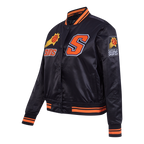 NBA PHOENIX SUNS RETRO CLASSIC BLOUSON EN SATIN À BORDS CÔTELÉS POUR FEMME (NOIR/ORANGE)