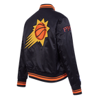 NBA PHOENIX SUNS RETRO CLASSIC BLOUSON EN SATIN À BORDS CÔTELÉS POUR FEMME (NOIR/ORANGE)