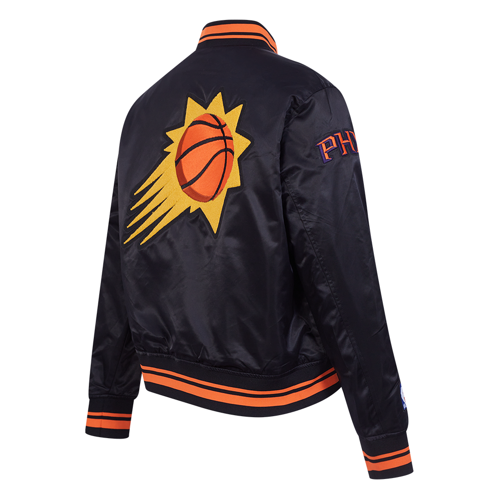 NBA PHOENIX SUNS RETRO CLASSIC BLOUSON EN SATIN À BORDS CÔTELÉS POUR FEMME (NOIR/ORANGE)