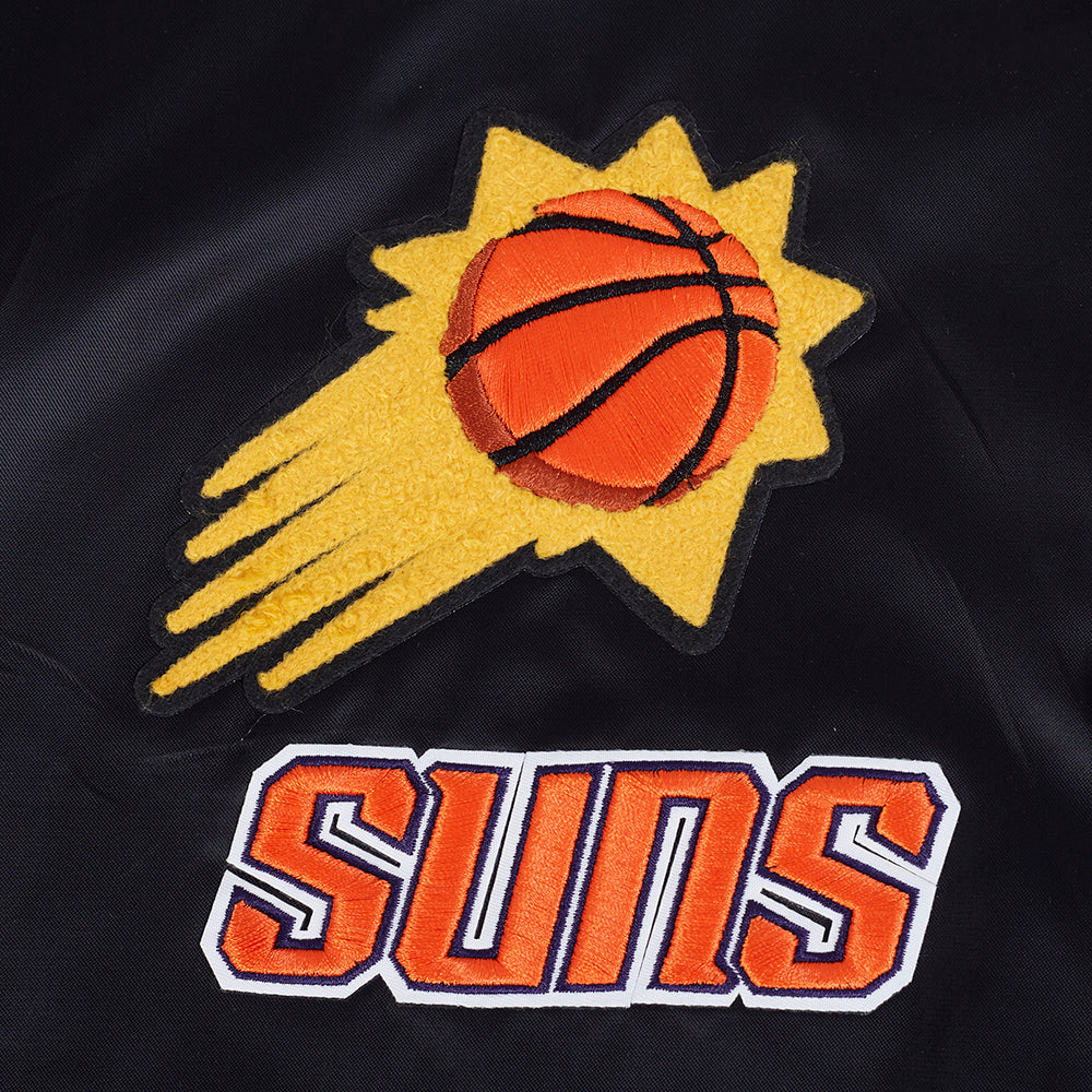 NBA PHOENIX SUNS RETRO CLASSIC BLOUSON EN SATIN À BORDS CÔTELÉS POUR FEMME (NOIR/ORANGE)