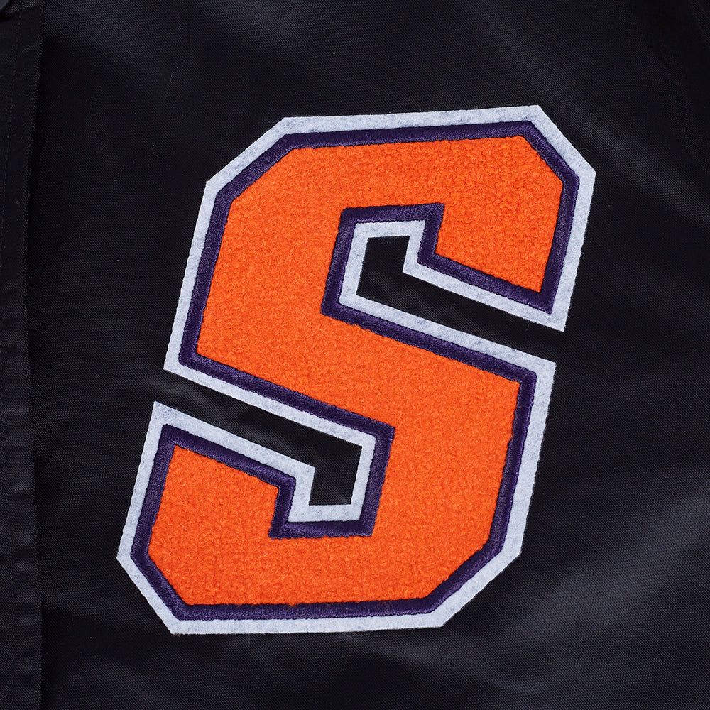 NBA PHOENIX SUNS RETRO CLASSIC BLOUSON EN SATIN À BORDS CÔTELÉS POUR FEMME (NOIR/ORANGE)
