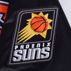 NBA PHOENIX SUNS RETRO CLASSIC BLOUSON EN SATIN À BORDS CÔTELÉS POUR FEMME (NOIR/ORANGE)