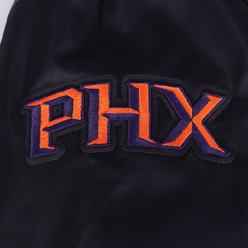 NBA PHOENIX SUNS RETRO CLASSIC BLOUSON EN SATIN À BORDS CÔTELÉS POUR FEMME (NOIR/ORANGE)