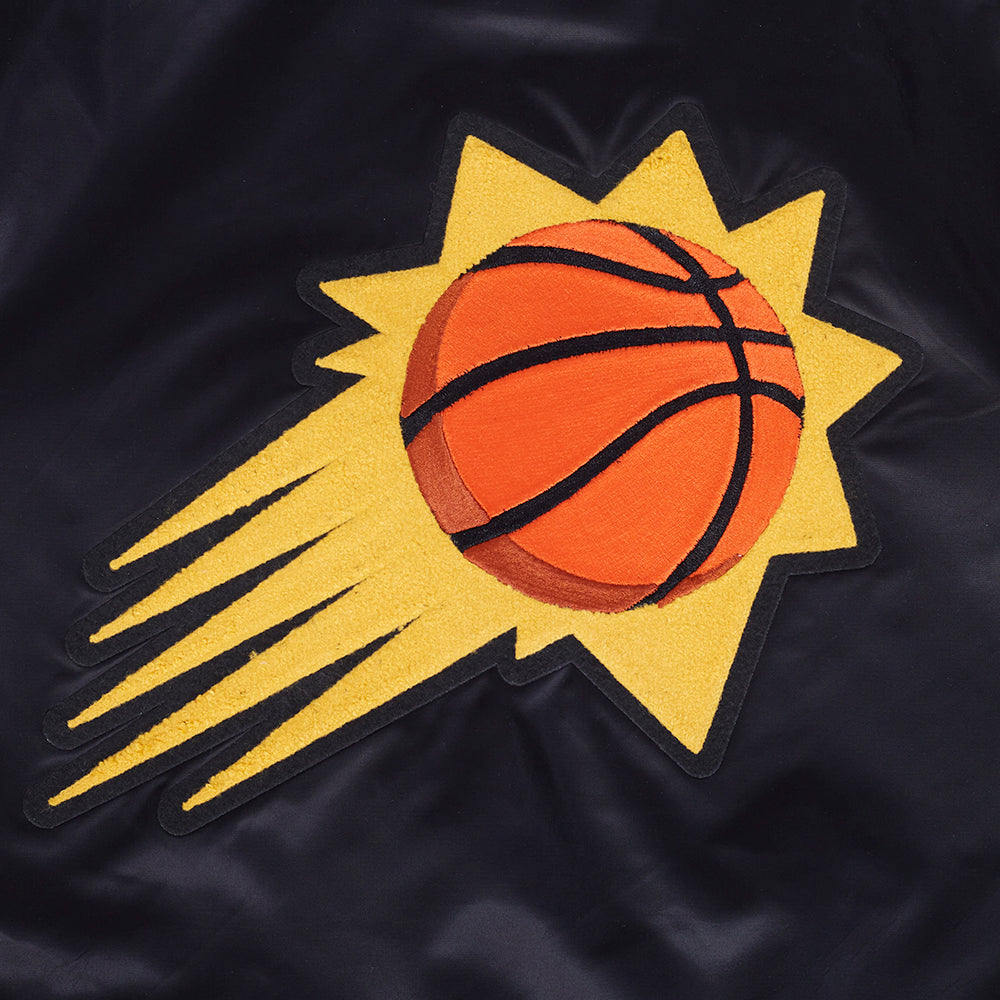 NBA PHOENIX SUNS RETRO CLASSIC BLOUSON EN SATIN À BORDS CÔTELÉS POUR FEMME (NOIR/ORANGE)