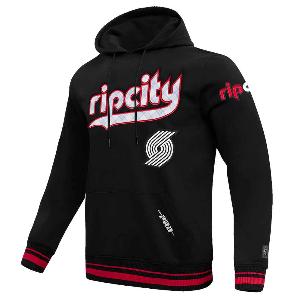 NBA PORTLAND TRAIL BLAZERS CITY EDITION 24-25 MEN'S RIB FLEECE PULLOVER HOODIE (BLACK/RED/BLACK)