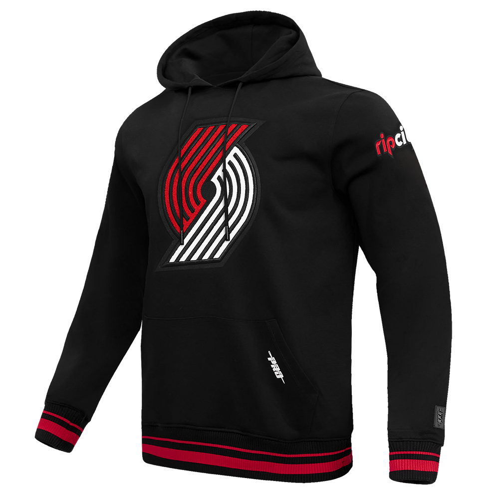 NBA PORTLAND TRAIL BLAZERS RETRO CLASSIC MEN'S FLC PO HOODIE (BLACK/RED/BLACK)