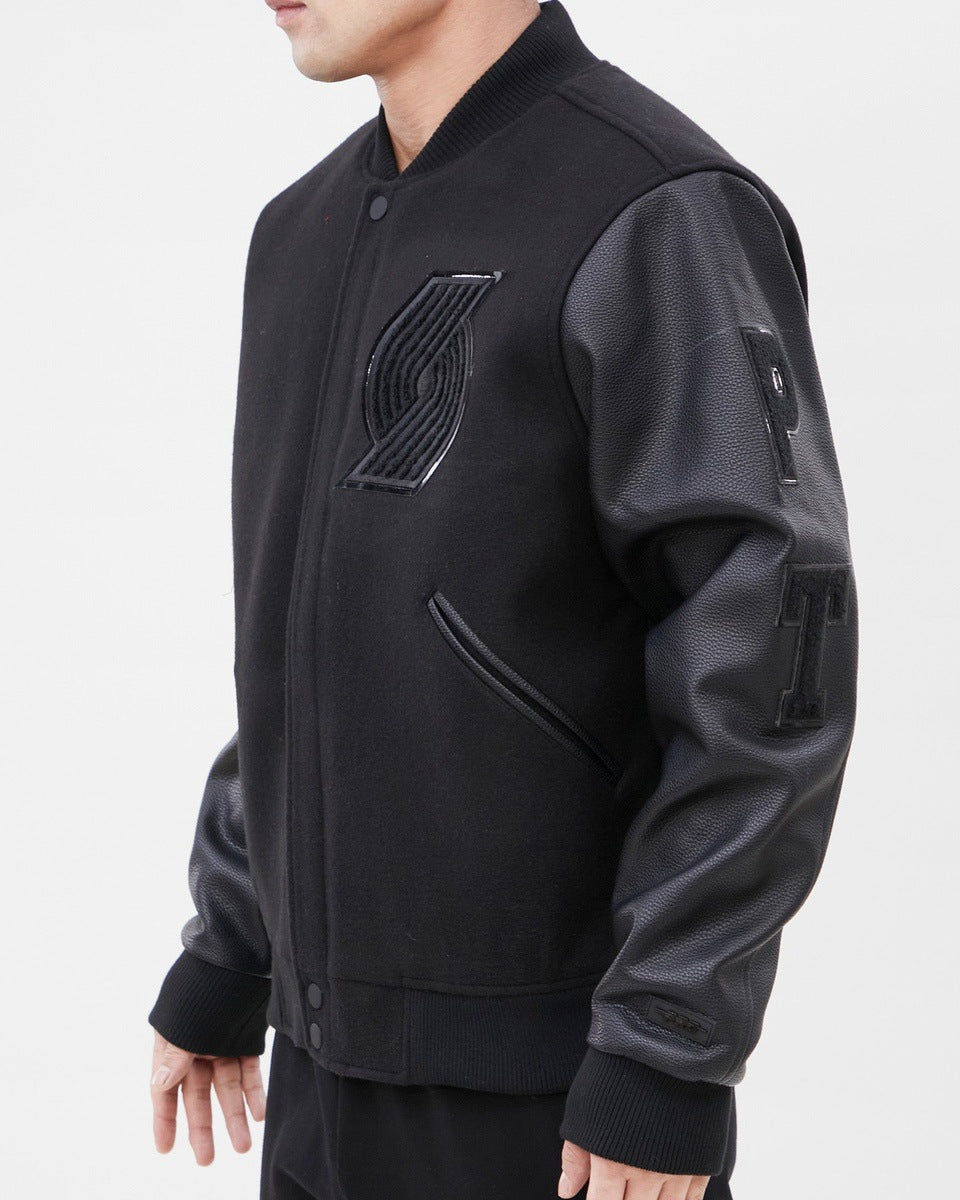 NBA PORTLAND TRAIL BLAZERS TRIPLE BLACK WOOL MEN'S VARSITY JACKET (TRIPLE BLACK)