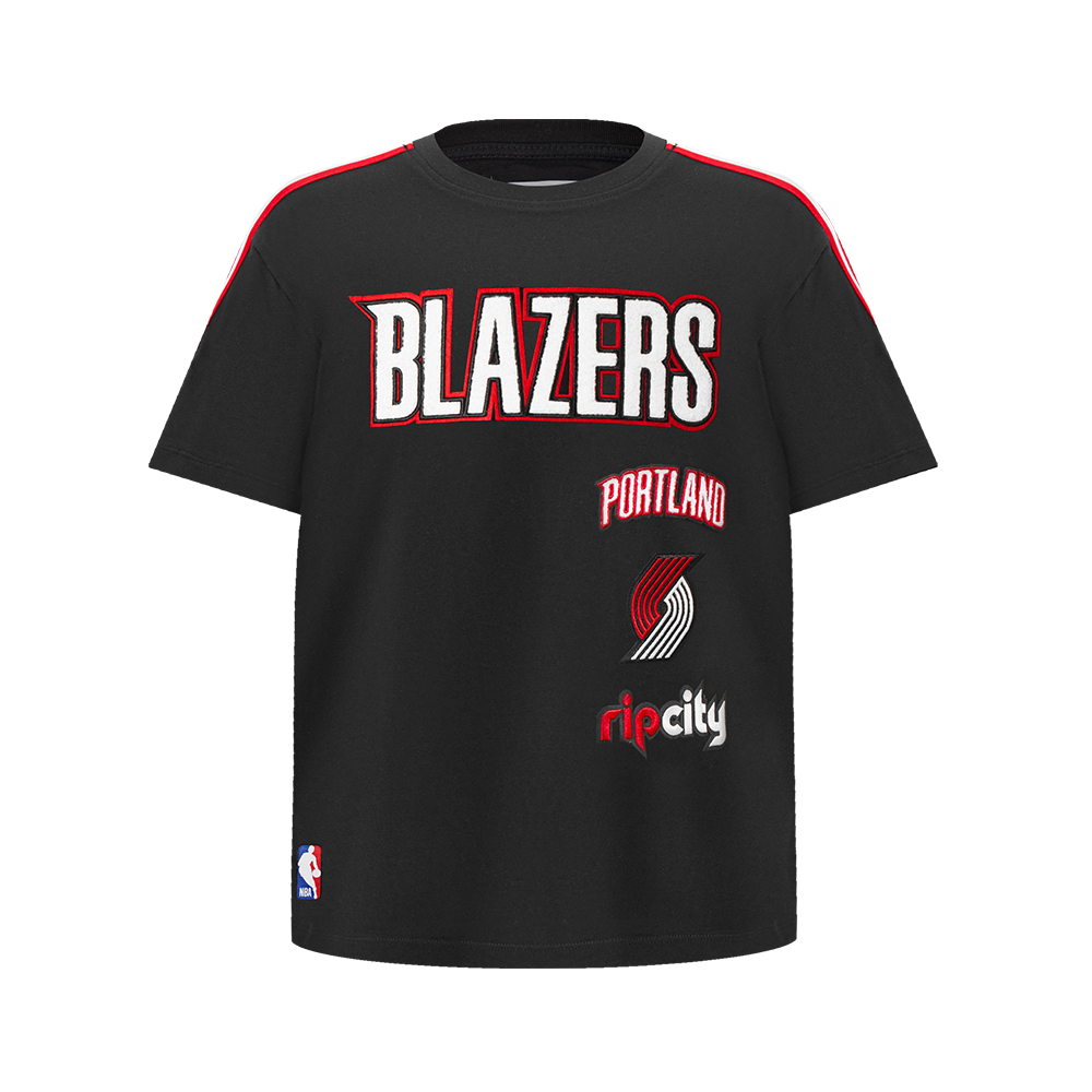 NBA PORTLAND TRAIL BLAZERS RETRO CLASSIC SINGLE JERSEY BIG BOY'S SINGLE JERSEY TAPING TEE (BLACK/RED)