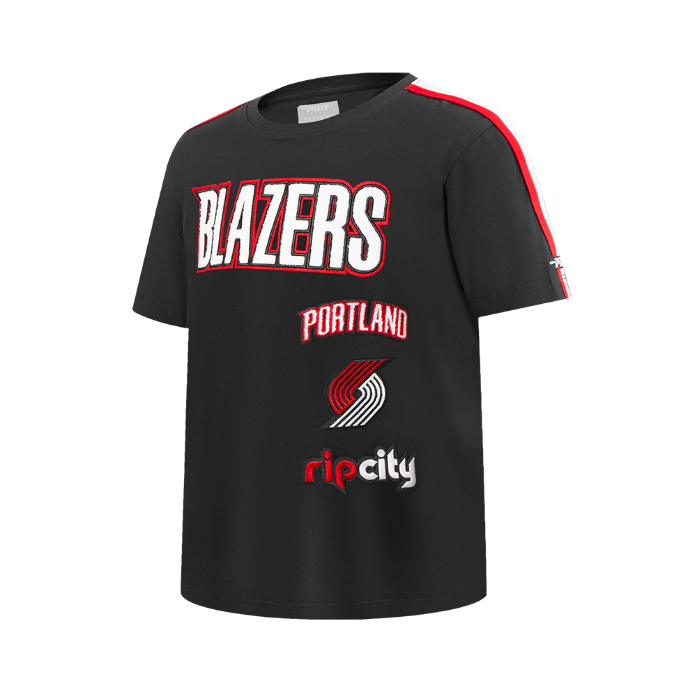 NBA PORTLAND TRAIL BLAZERS RETRO CLASSIC SINGLE JERSEY BIG BOY'S SINGLE JERSEY TAPING TEE (BLACK/RED)