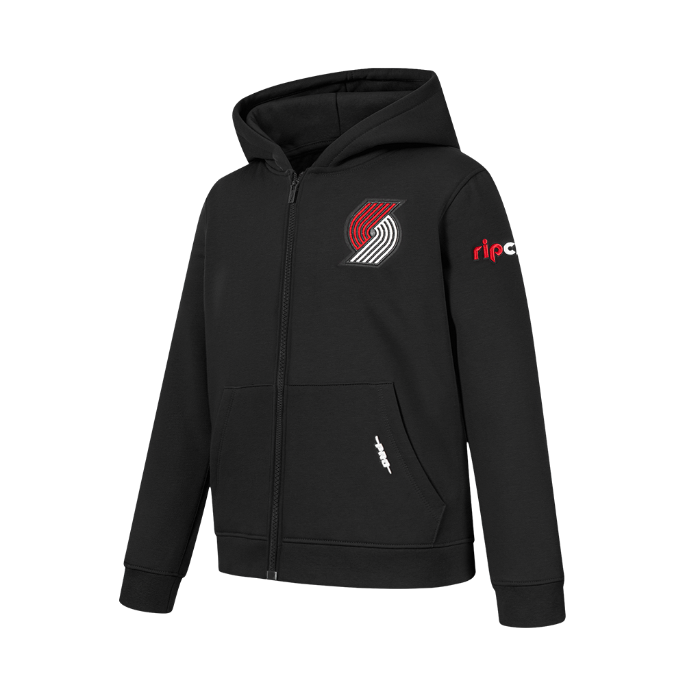 NBA PORTLAND TRAIL BLAZERS CLASSIC BIG BOY'S FLC FZ PO HOODIE (BLACK)