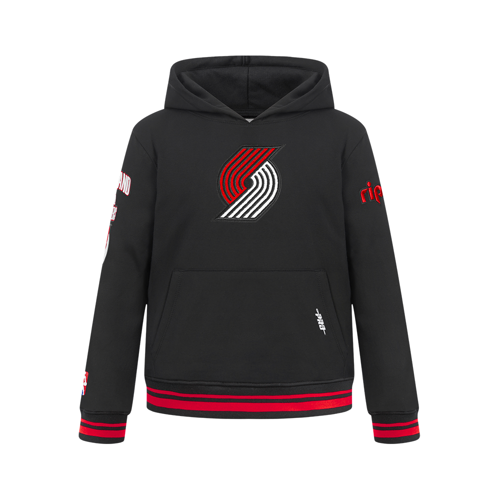 NBA PORTLAND TRAIL BLAZERS RETRO CLASSIC BIG BOY'S RIB FLC PO HOODIE (BLACK/RED/BLACK)