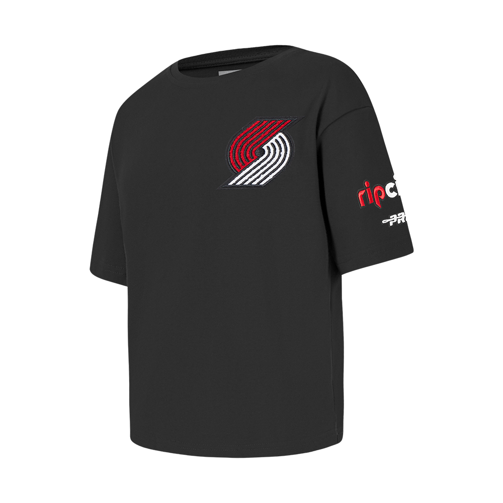 NBA PORTLAND TRAIL BLAZERS CLASSIC BIG GIRLS SHORT SLEEVE BOXY TEE (BLACK)