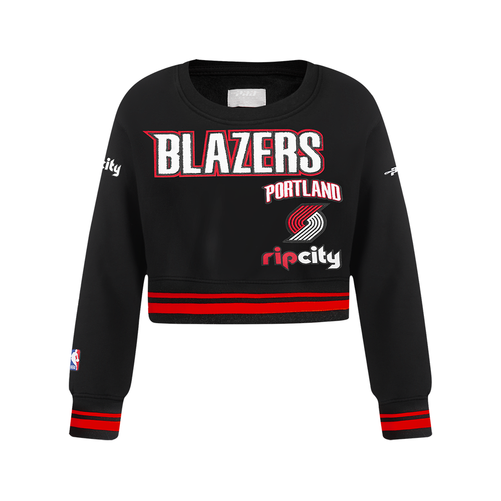 NBA PORTLAND TRAIL BLAZERS RETRO CLASSIC BIG GIRL'S RIB FLC CREWNECK (BLACK/RED/BLACK)
