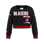 NBA PORTLAND TRAIL BLAZERS RETRO CLASSIC BIG GIRL'S RIB FLC CREWNECK (BLACK/RED/BLACK)